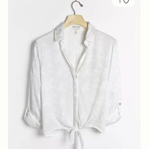 cloth & Stone Linen  White Tie-Front Blouse - L white linen